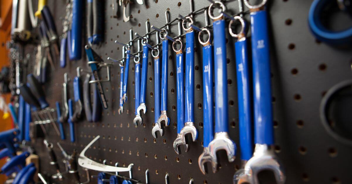 Tool pegboard in a shed