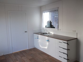 Kitchenette inside of a relocatable home